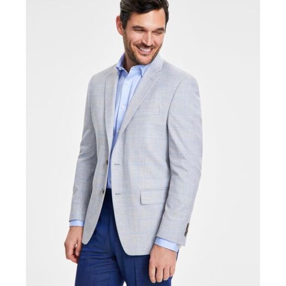 NWT Michael Kors Classic Fit Sport Coat – Light Gray with Blue Plaid, Men’s 40S - Picture 1 of 7